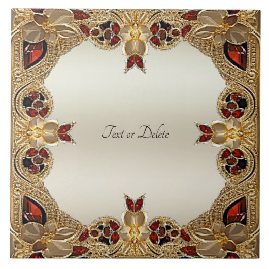 Golden Flowers Red Edelsteen Keramische Tegel Tegeltje (Voorkant)