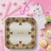 Golden Flowers Red Edelsteen Papier Bord (Feest)