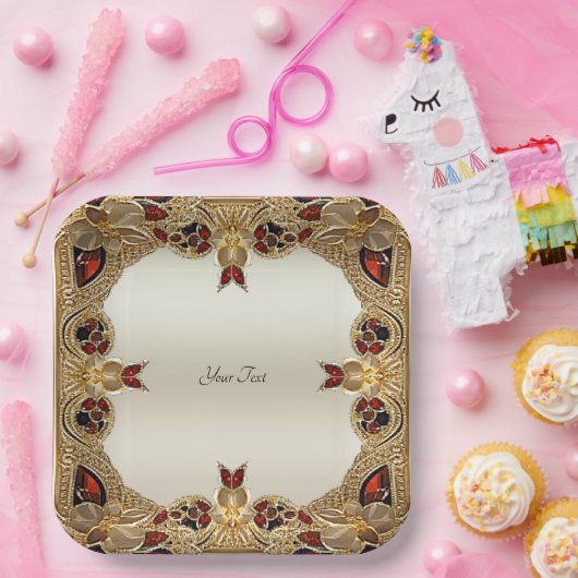 Golden Flowers Red Edelsteen Papier Bord (Feest)