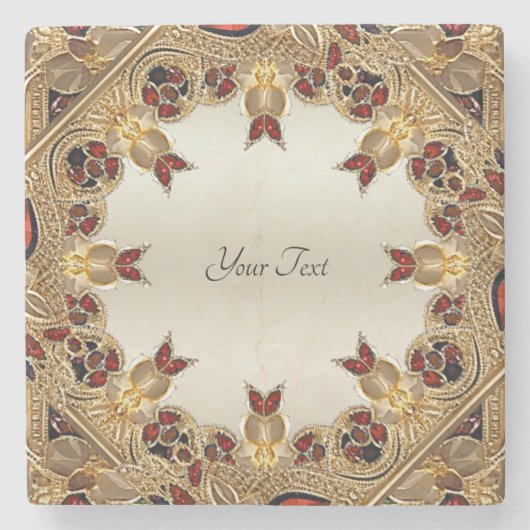 Golden Flowers Red Edelsteen Stone Onderzetter (Voorkant)