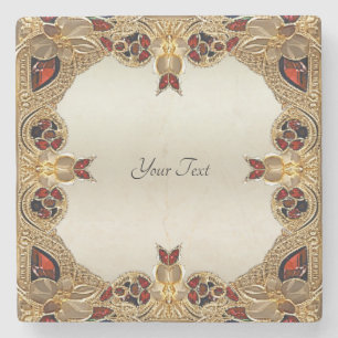 Golden Flowers Red Edelsteen Stone Onderzetter