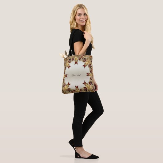 Golden Flowers Rode Edelsteen Canvas tas (Op model)