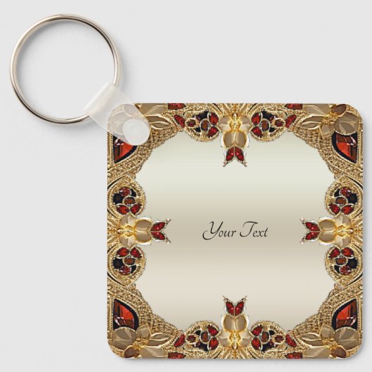 Golden Flowers Rode Edelsteen Sleutelhanger (Voorkant)