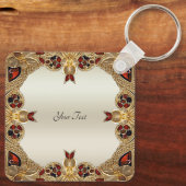 Golden Flowers Rode Edelsteen Sleutelhanger (Achterkant)