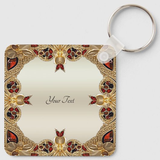 Golden Flowers Rode Edelsteen Sleutelhanger (Achterkant)