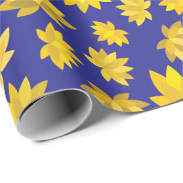 Golden Flowers Royal Blue Naadloze Thanksgiving Cadeaupapier