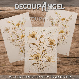 Golden Flowers Trio - Decoupage - Inpakpapier Vel