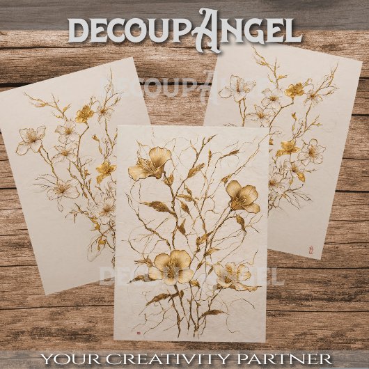 Golden Flowers Trio - Decoupage - Inpakpapier Vel