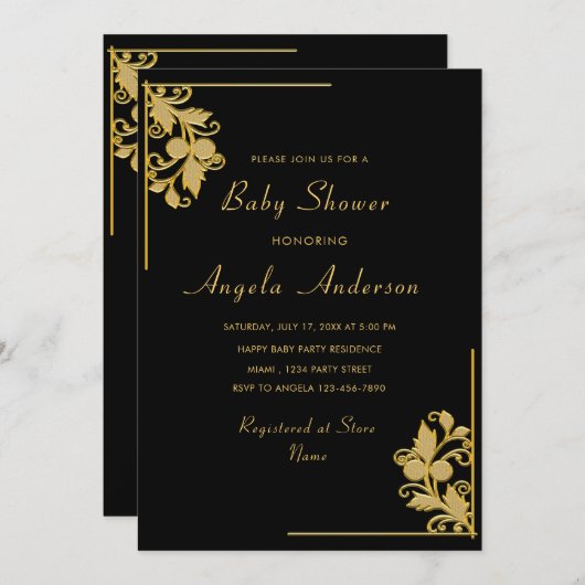 Golden Flral Framed Baby Boy Shower (Voorkant / Achterkant)