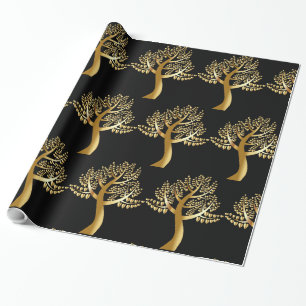 Golden Foil-like Tree met Gold Hearts Cadeaupapier