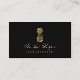 Golden Foil Pineapple Script Visitekaartje Black