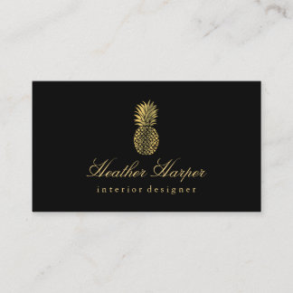 Golden Foil Pineapple Script Visitekaartje Black