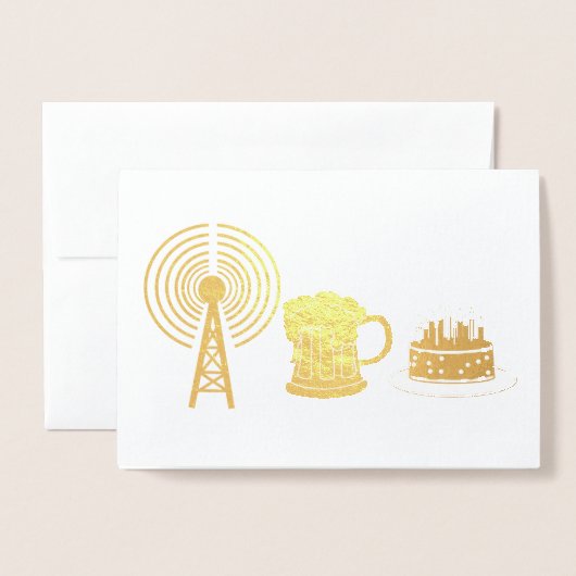 Golden Foiled Ham Radio Birthday Kaart (Voorkant met envelop)