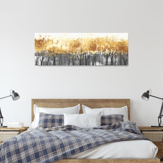 Golden Foliage Abstracte kunst Canvas Afdruk (Insitu (Slaapkamer))