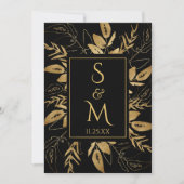 Golden Foliage | Elegant Gold Black Wedding Kaart (Voorkant)