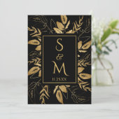 Golden Foliage | Elegant Gold Black Wedding Kaart (Staand voorkant)