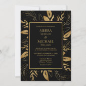Golden Foliage | Elegant Gold Black Wedding Kaart (Achterkant)