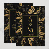 Golden Foliage | Elegant Gold Black Wedding Kaart (Voorkant / Achterkant)