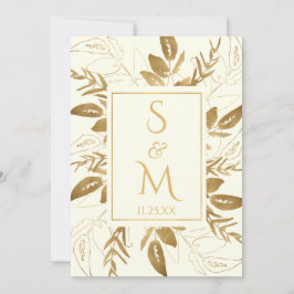 Golden Foliage | Elegant Gold Ivory White Wedding Kaart