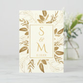 Golden Foliage | Elegant Gold Ivory White Wedding Kaart (Staand voorkant)