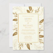 Golden Foliage | Elegant Gold Ivory White Wedding Kaart (Achterkant)
