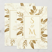 Golden Foliage | Elegant Gold Ivory White Wedding Kaart (Voorkant / Achterkant)