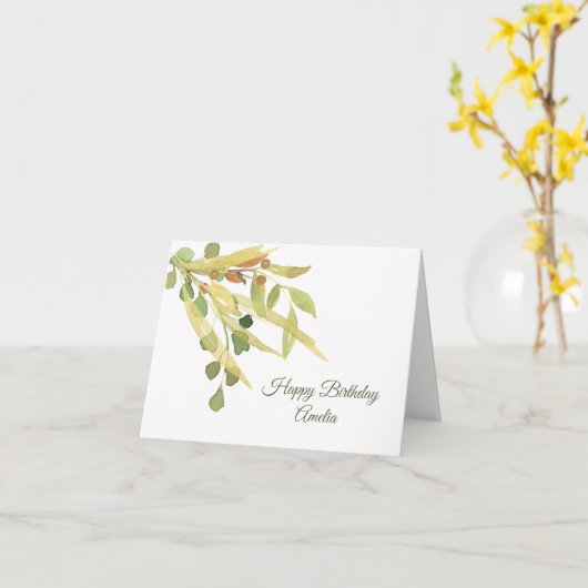 Golden Foliage Waterverf Verjaardag Kaart (Gele Bloem)