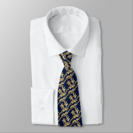 Golden Foliage Wreath Navy Blue Wedding Stropdas