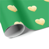Golden Folie Hearts Pattern on Green Cadeaupapier (Rol Hoek)
