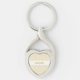 Golden Folie Hearts Pattern op White Grunge Modern Sleutelhanger