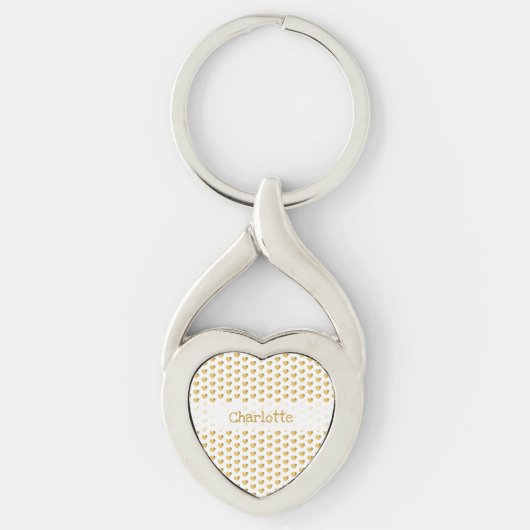 Golden Folie Hearts Pattern op White Grunge Modern Sleutelhanger (Voorkant)