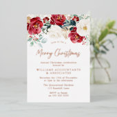 Golden Folie Red White Floral Merry kerst Folie Uitnodiging (Staand Voorkant)