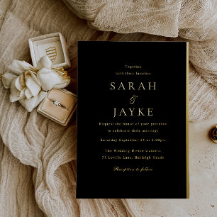Golden Folie Zwart & Goud Modern Huwelijk Folie Uitnodiging