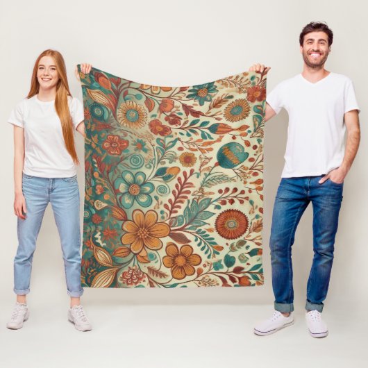 Golden Folk Art Tapestry Fleect Deken (In situ)