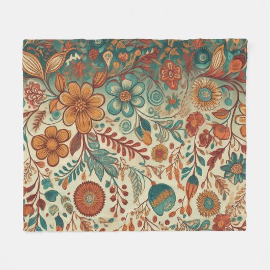 Golden Folk Art Tapestry Fleect Deken (Voorkant (Horizontaal))