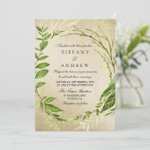 Golden Forest Leaf Wreath Wedding Invitation Kaart (Staand voorkant)