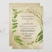 Golden Forest Leaf Wreath Wedding Invitation Kaart (Voorkant / Achterkant)