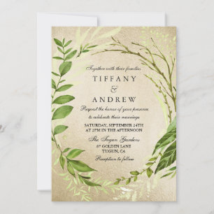 Golden Forest Leaf Wreath Wedding Invitation Kaart