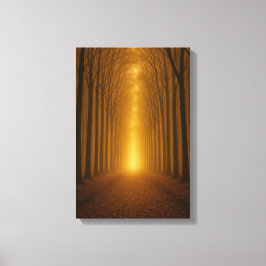 Golden Forest Path bij zonsondergang Canvas Afdruk