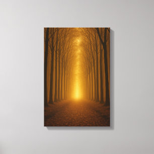 Golden Forest Path bij zonsondergang Canvas Afdruk