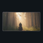 Golden Forest Rider Desk Mat<br><div class="desc">A cinematic desk mat featuring a lone rider traveling through a misty forest illuminated by warm golden sunlight. This atmospheric nature design adds adventure,  depth,  and calm woodland energy to any workspace.</div>