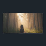 Golden Forest Rider Desk Mat<br><div class="desc">A cinematic desk mat featuring a lone rider traveling through a misty forest illuminated by warm golden sunlight. This atmospheric nature design adds adventure,  depth,  and calm woodland energy to any workspace.</div>