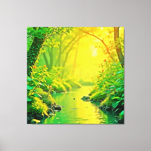 Golden Forest Stream Peaceful Art Canvas Afdruk (Voorkant)