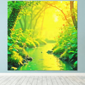 Golden Forest Stream Peaceful Art Canvas Afdruk (Insitu (Houten vloer))