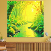Golden Forest Stream Peaceful Art Canvas Afdruk (Insitu (Woonkamer))