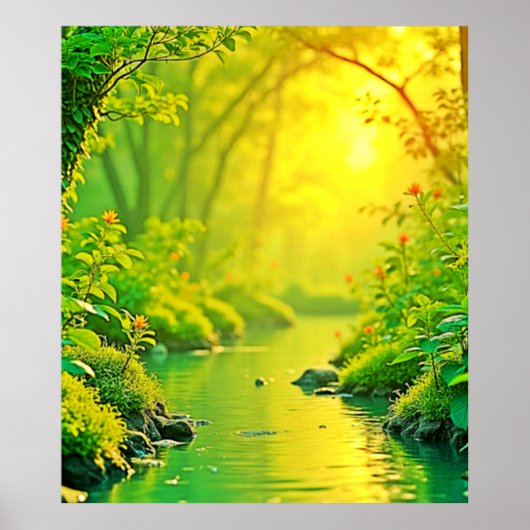 Golden Forest Stream Peaceful Art Poster (Voorkant)