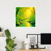 Golden Forest Stream Peaceful Art Poster (Thuiskantoor)