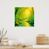 Golden Forest Stream Peaceful Art Poster (Keuken)
