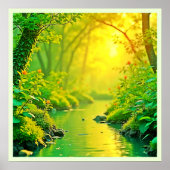 Golden Forest Stream Peaceful Art Poster (Voorkant)