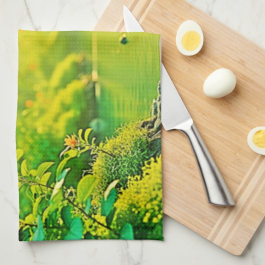 Golden Forest Stream Peaceful Art Theedoek (Quarter Fold)